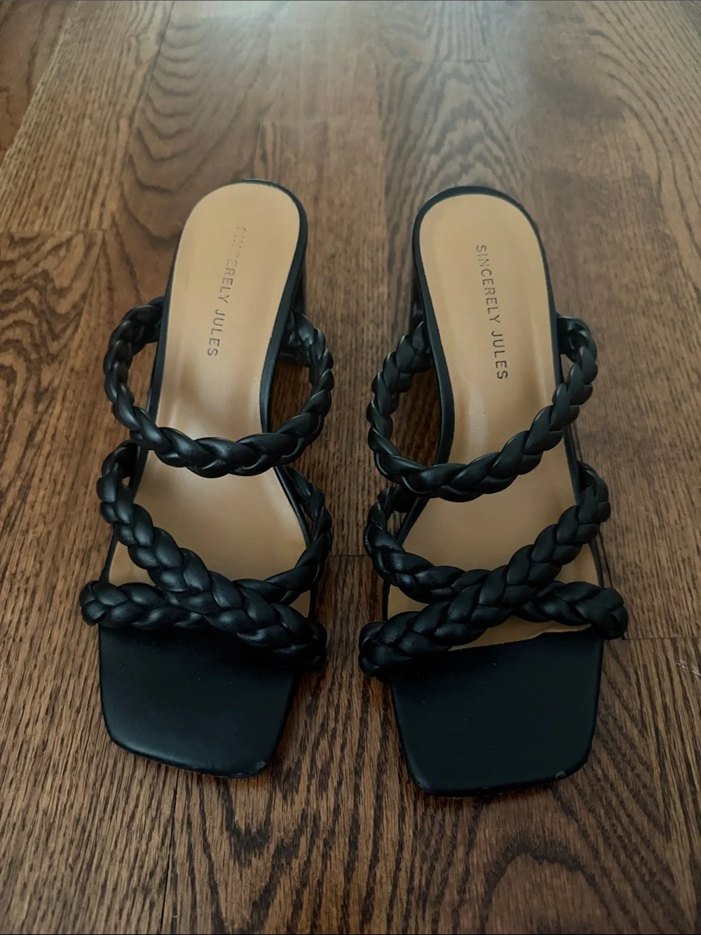 Sincerely Jules Black Braided Strappy Slide Sandals